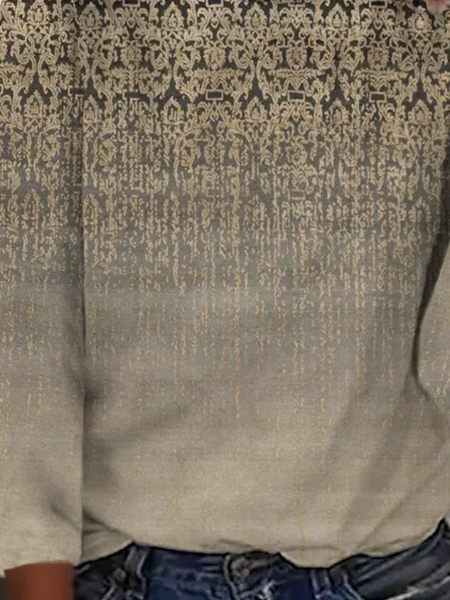 Plus size Printed Long Sleeve Casual T-Shirt