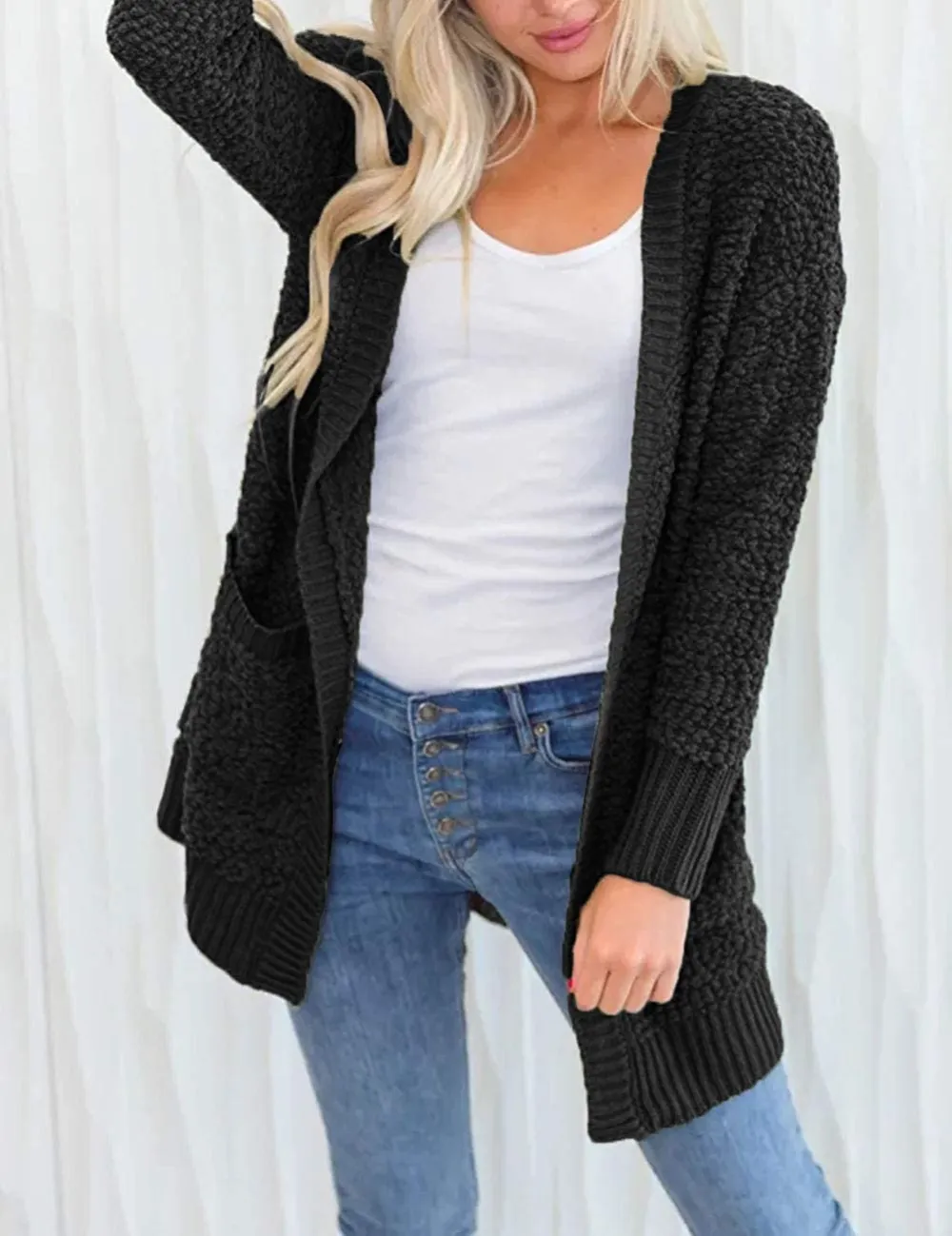 Women's Long Sleeve Soft Chunky Knit Sweater Open Front Cardigans Outwear Coat