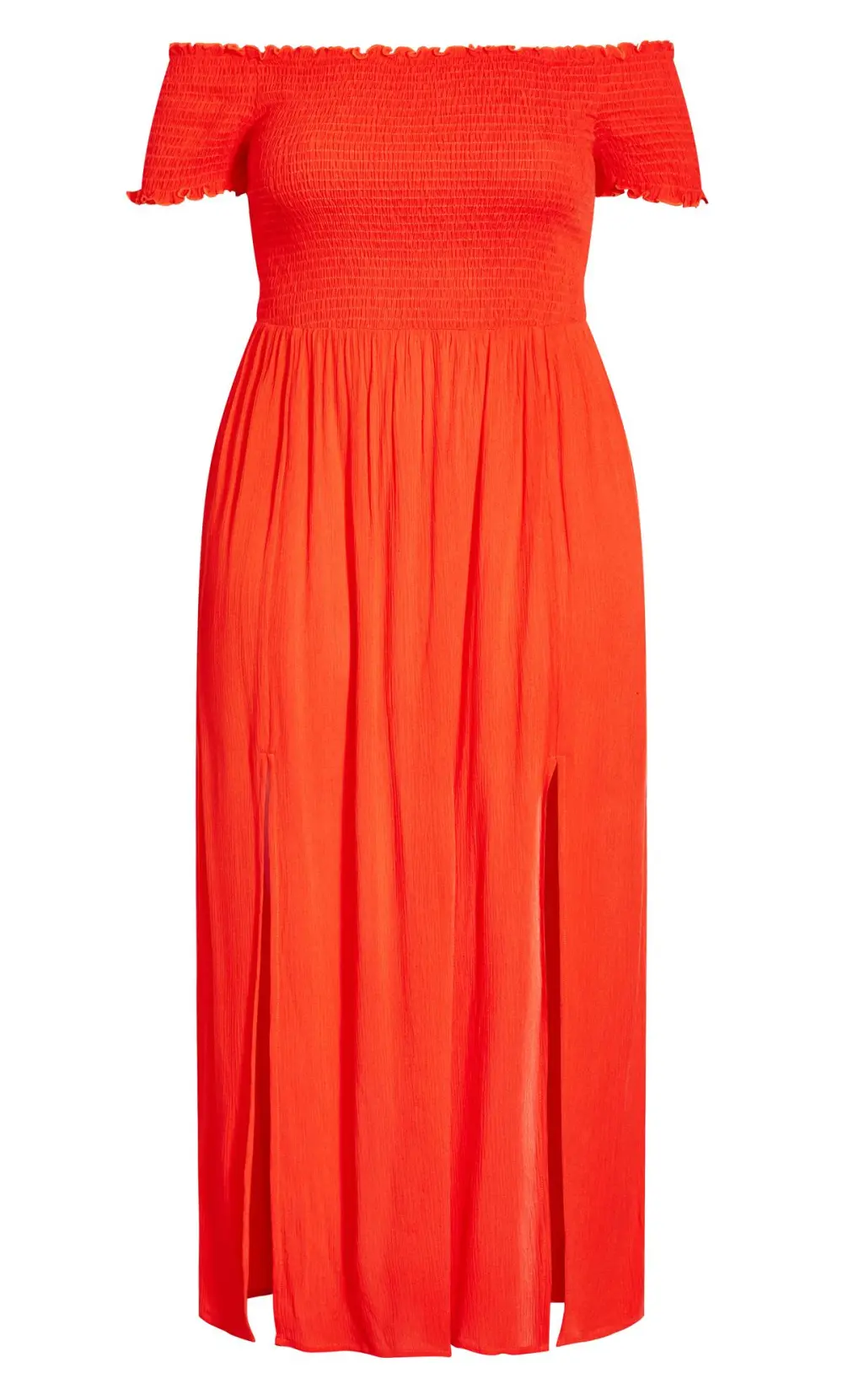 Evans Orange Shirred Bardot Maxi Dress