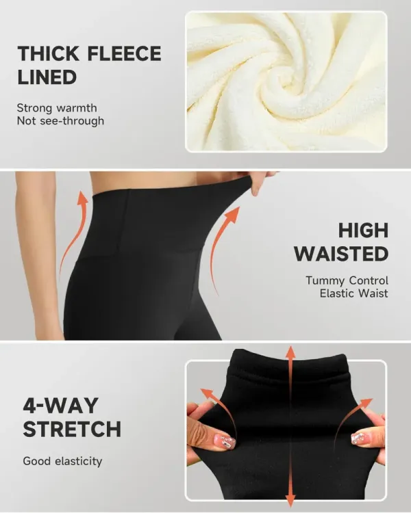 Fleece Lined Leggings for Women – Thick Winter Warm Thermal High Waisted Tummy Control Workout Yoga Pants