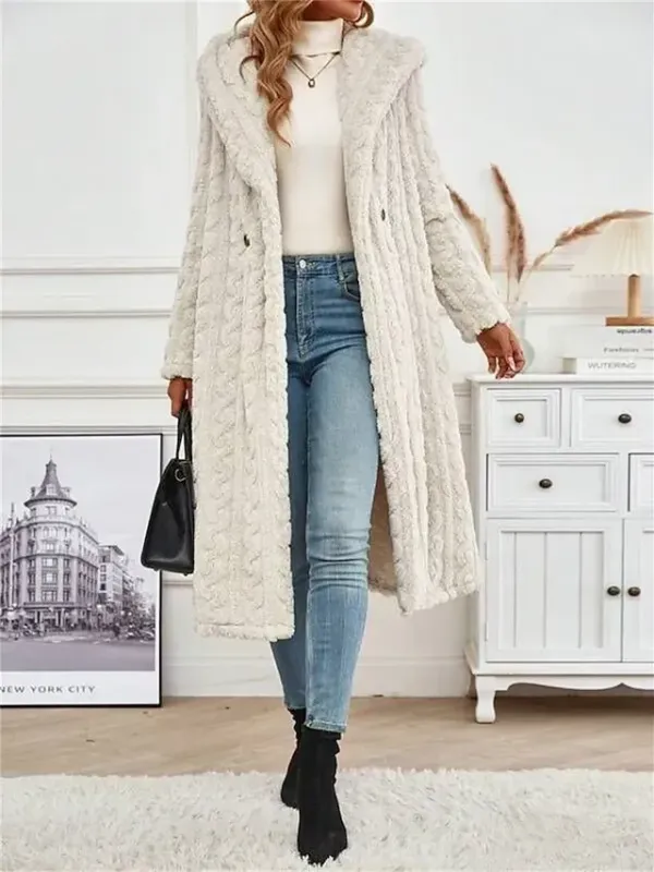 Women's Winter Coat Teddy Coat Coat Windproof Warm Outdoor Street Daily Wear Going out Button Fleece Lined Double Breasted Hoodie Fashion Plush Casual Minimalism Solid Color Regular Fit Outerwear