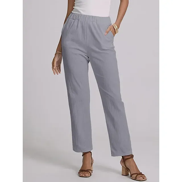 Women's Plus Size Loungewear Pants Simple Casual Comfort Pure Color Home Street Long Pant Blue Green Khaki Gray Summer Spring