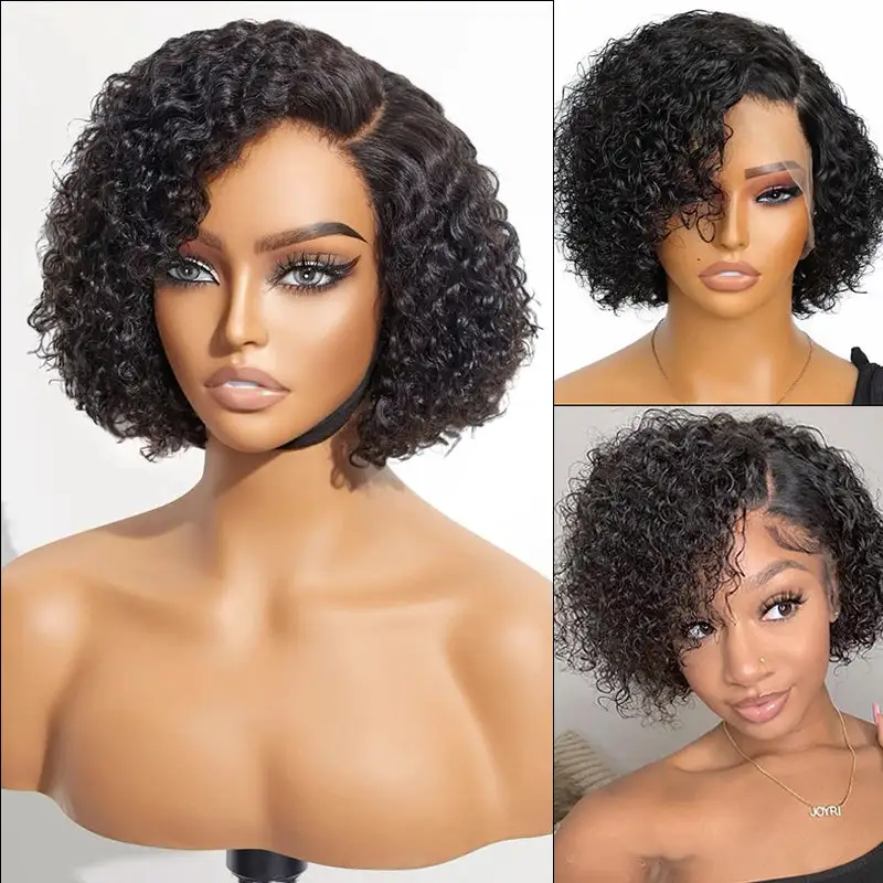 FB30 Curly Pixie Cut Wig Afro Kinky Curly Snug-Fit Drawstring Wig Short Cut Bob Wigs