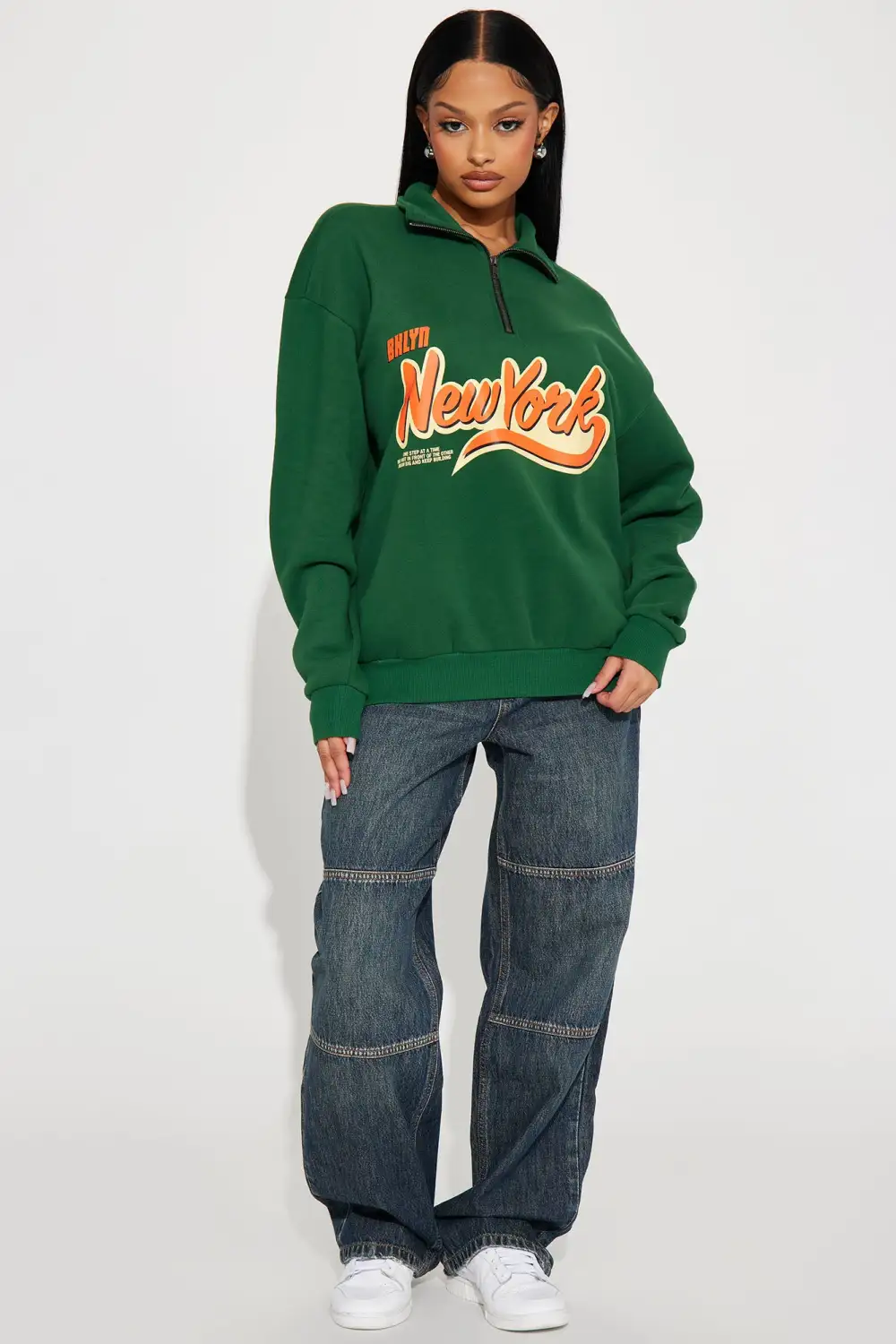 Vintage NY Half Zip Sweatshirt - Green