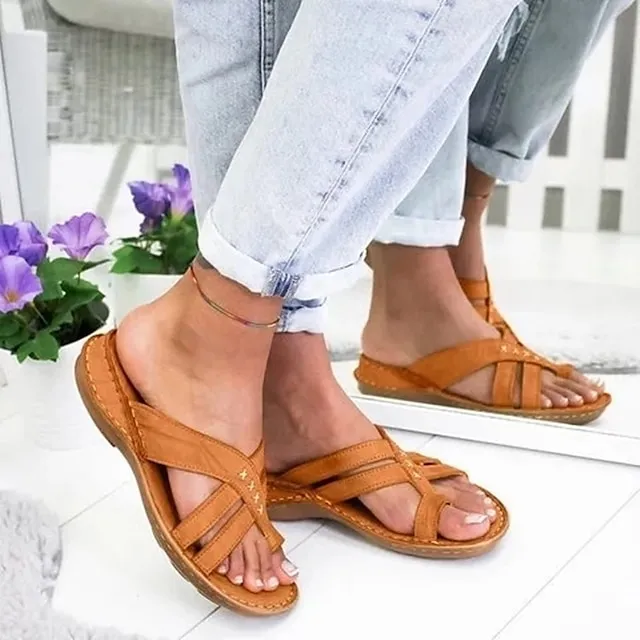 Women's Sandals Wedge Sandals Orthopedic Sandals Gladiator Sandals Roman Sandals Outdoor Daily Walking Wedge Sandals Summer Flat Heel Open Toe Vintage Classic Casual Microfiber PU Loafer Solid Color
