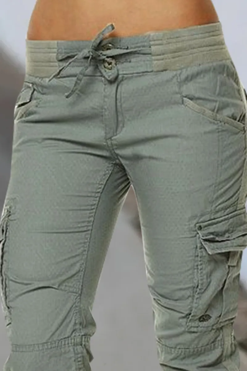 Drawstring Pocket Side Low Waist Pants