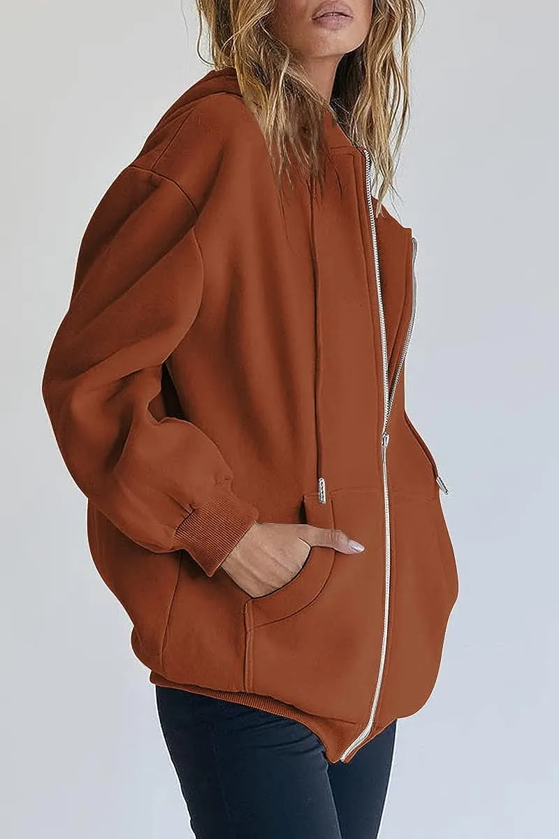 Women's Cute Hoodies Teen Girl Fall Jacket Oversized Sweatshirts Casual Drawstring Zip Up Y2K Hoodie with Pocket