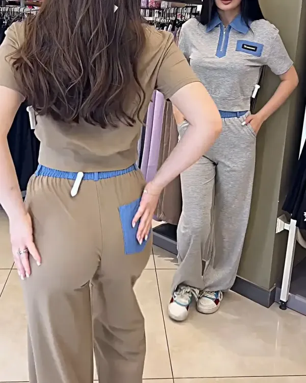 Women's Patchwork Contrasting Color Casual Suit