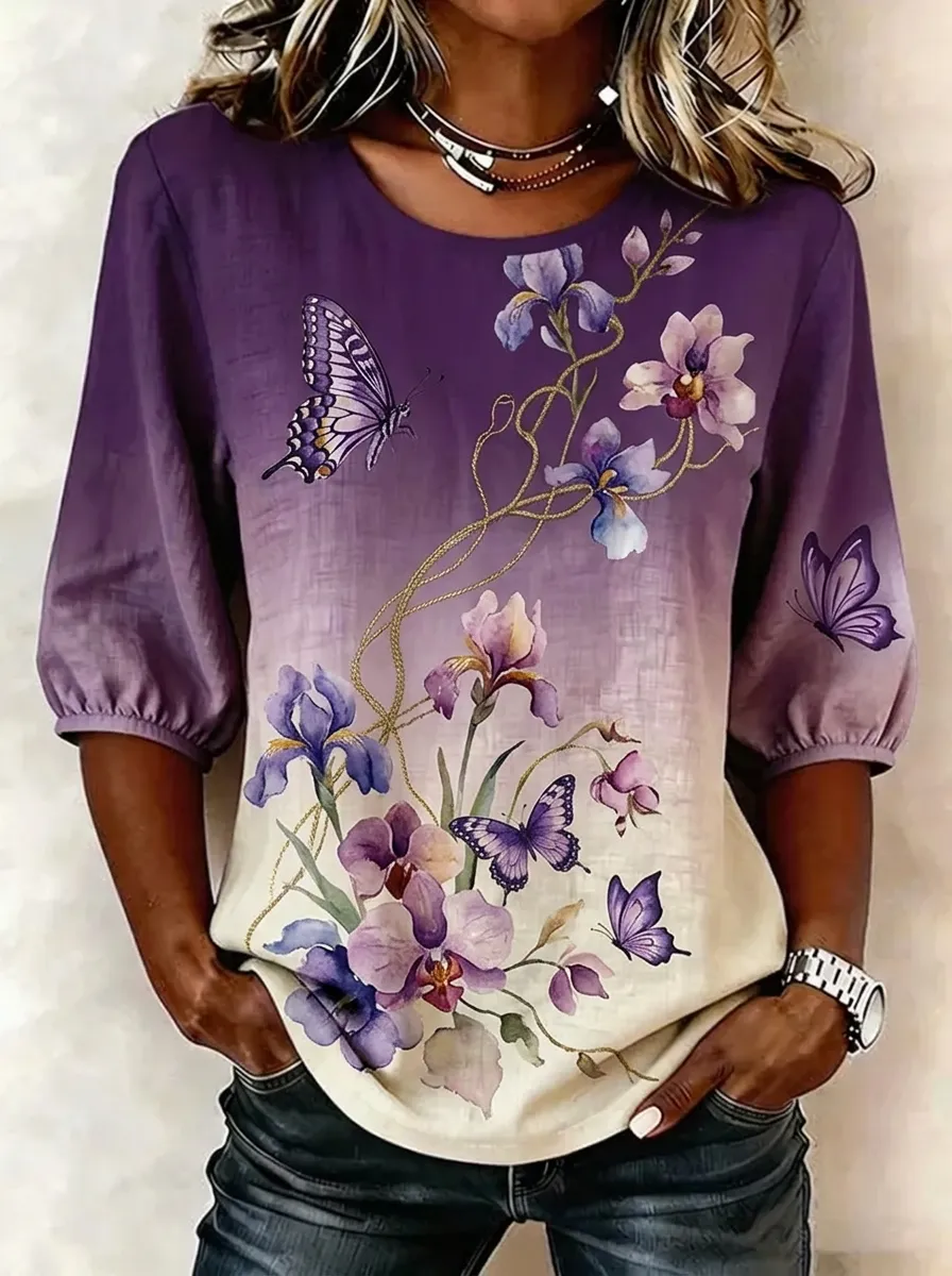 Women's Nashville Butterfly Orchid Floral Printed Top