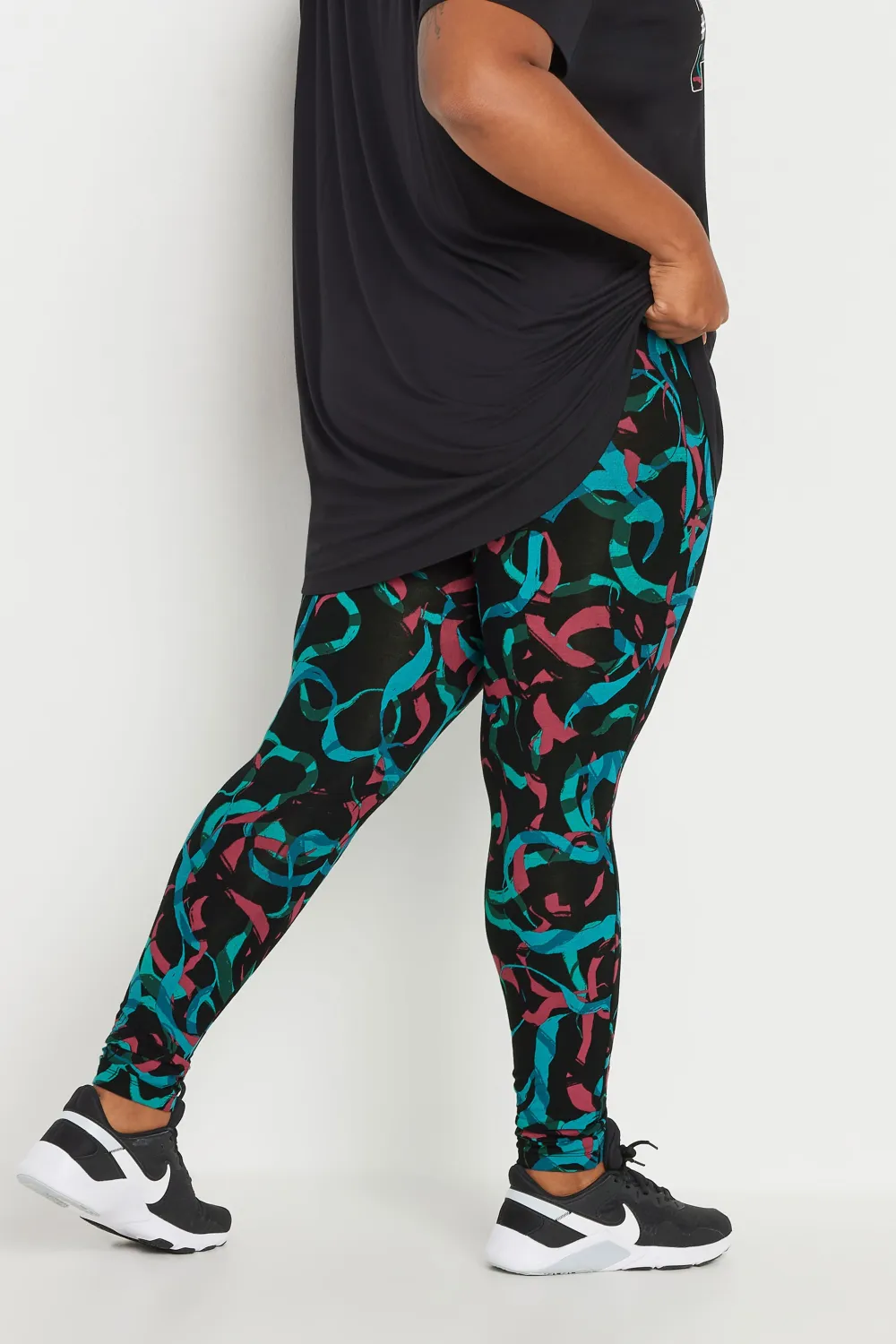 YOURS ACTIVE Curve Black Swirl Print Leggings