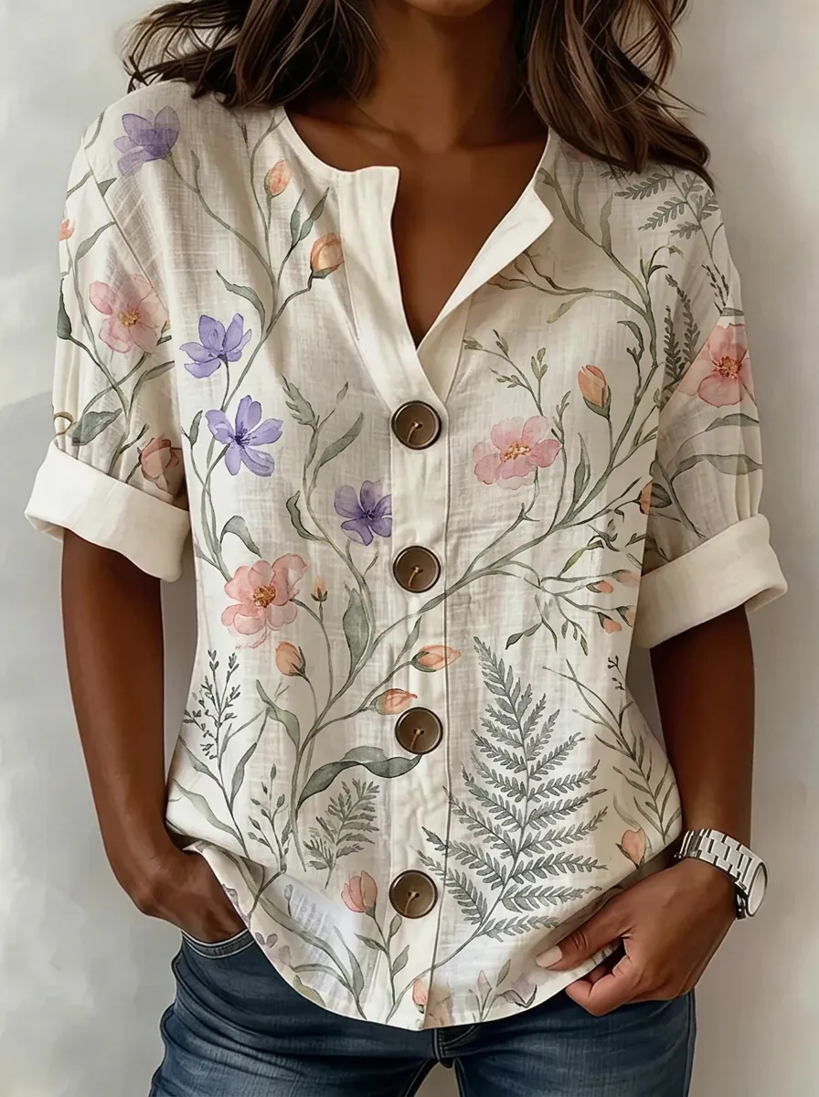 Women's Nashville Botanical Floral Printed Button-up Shirt