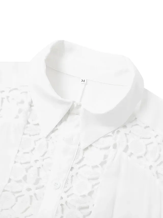 Women's Lace Shirt Dress Casual Dress Cotton Linen Dress Mini Dress