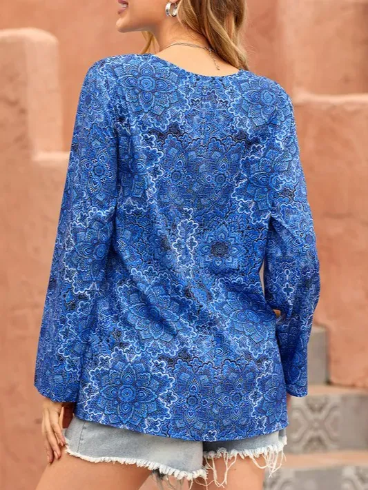 V Neck Floral Vacation Casual T-Shirt/Tee