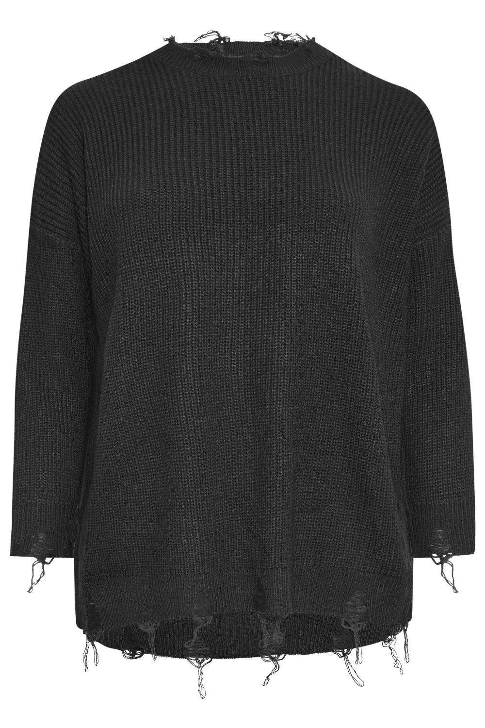 YOURS Curve Black Distressed Knitted Jumper