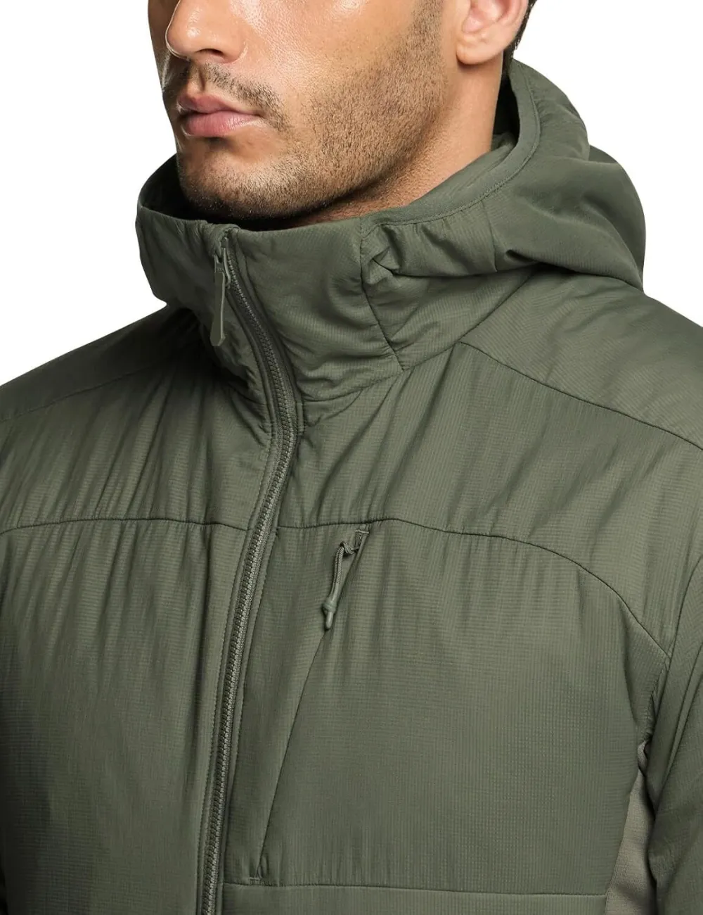 Men's Insulated Hooded Tactical Jacket, Lightweight Mid-Layer Warm Hoodie, Water Resistant Full Zip Hiking Work Coat