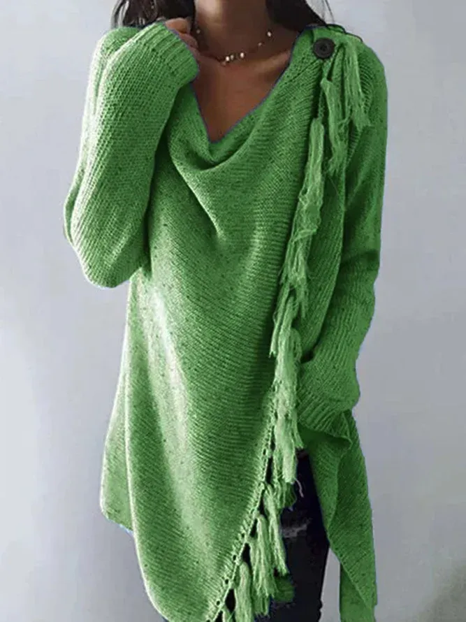 Long Sleeve Cowl Neck Plain Cotton Tops