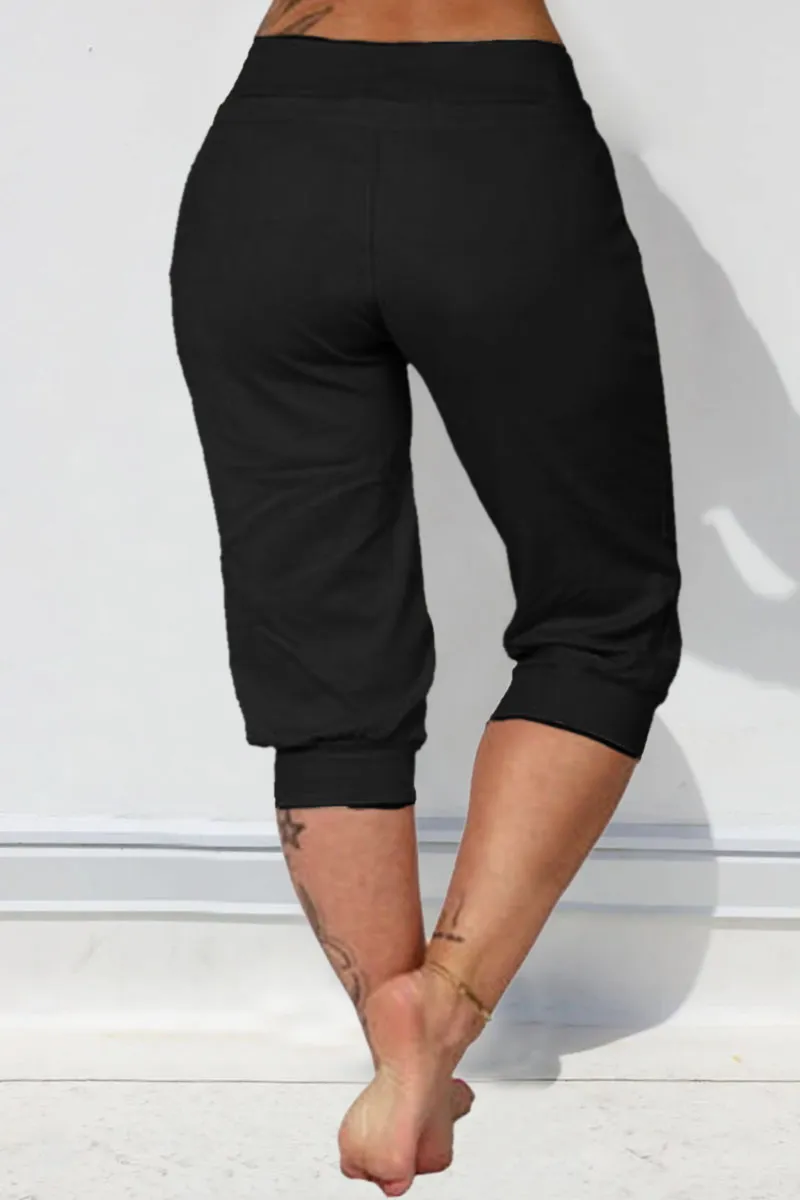 Letter & Heart Print Drawstring Capris Pants