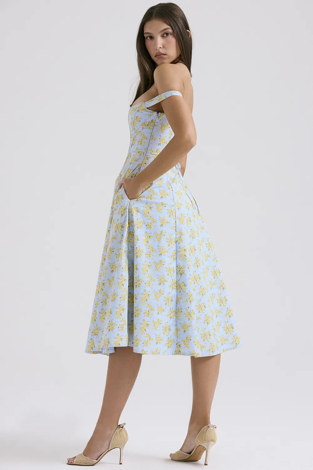 FLORAL LACE-UP CORSET A-LINE SUN DRESS