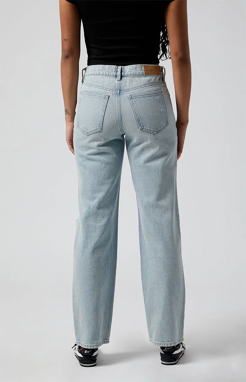 PacSun Jordyn Ripped Low Rise Straight Leg Jeans Light Indigo