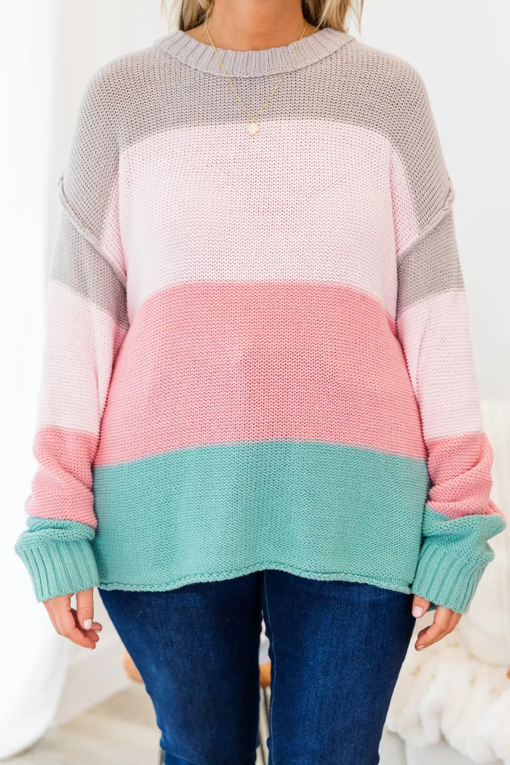 Soft Hues Sweater, Blush-Sage