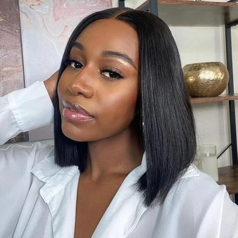 Straight V Part Bob Wig No Leave Out Upgraded V Part Wig 100% Virgin Human Hair