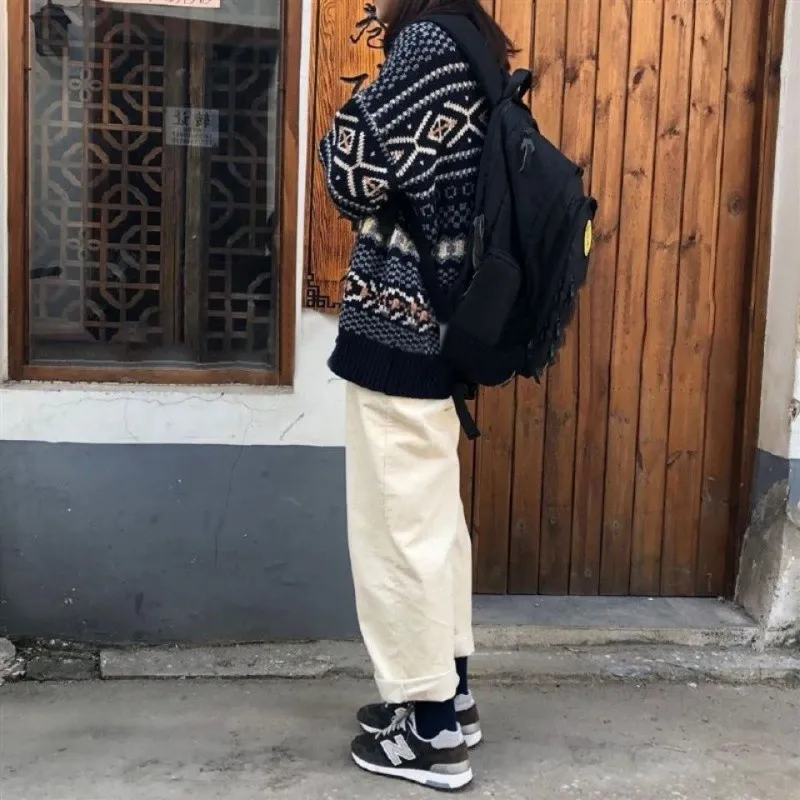Retro Jacquard Ethnic Style Round Neck Knitted Sweater