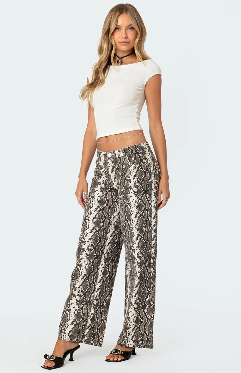 Edikted Snakescale Printed Low Rise Jeans