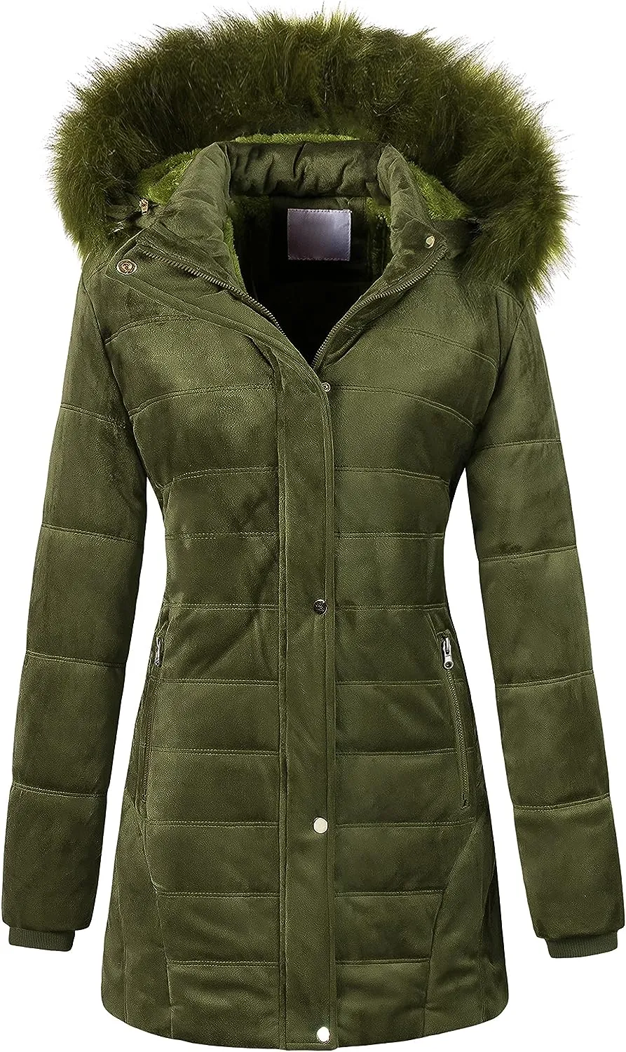 Women's Warm Winter Coat Velvet Puffer Jacket Quilted Faux Fur Hood