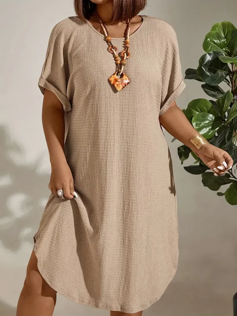 Plus Size Solid Simple Loose Dress - Casual Short Sleeve Dress For Spring & Summer - For Women - Made from Breathable Fabric - Perfect Gift for Women