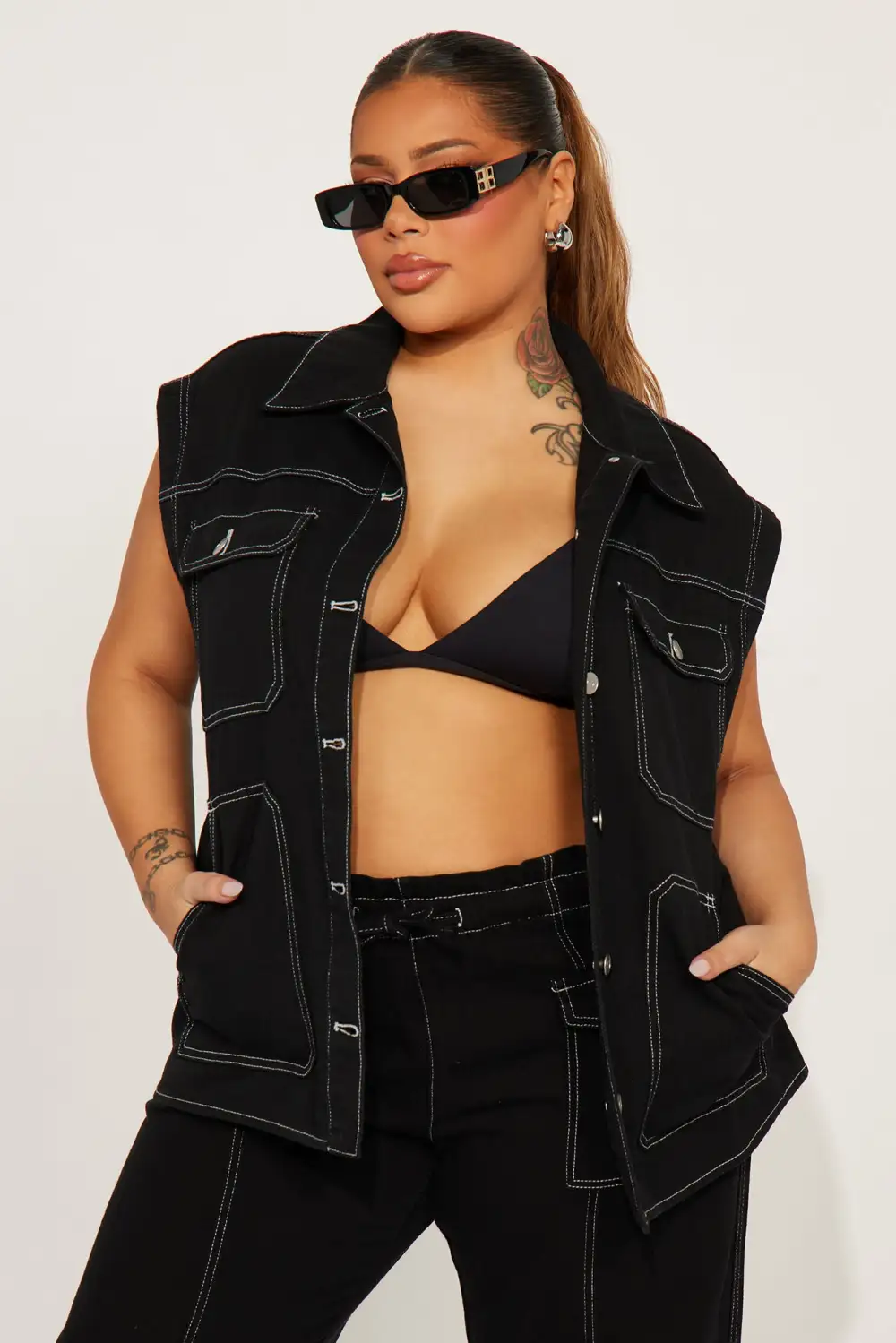 Jayla Denim Pant Set - Black