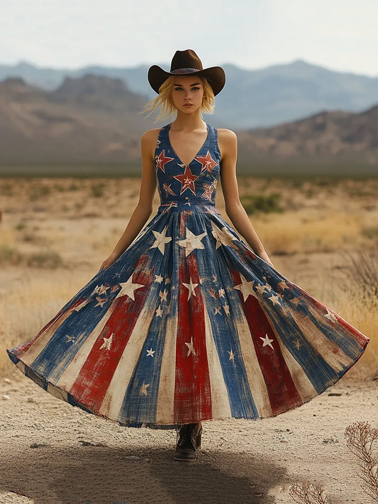 Women's Vintage Independence Day Flag Sleeveless Dress