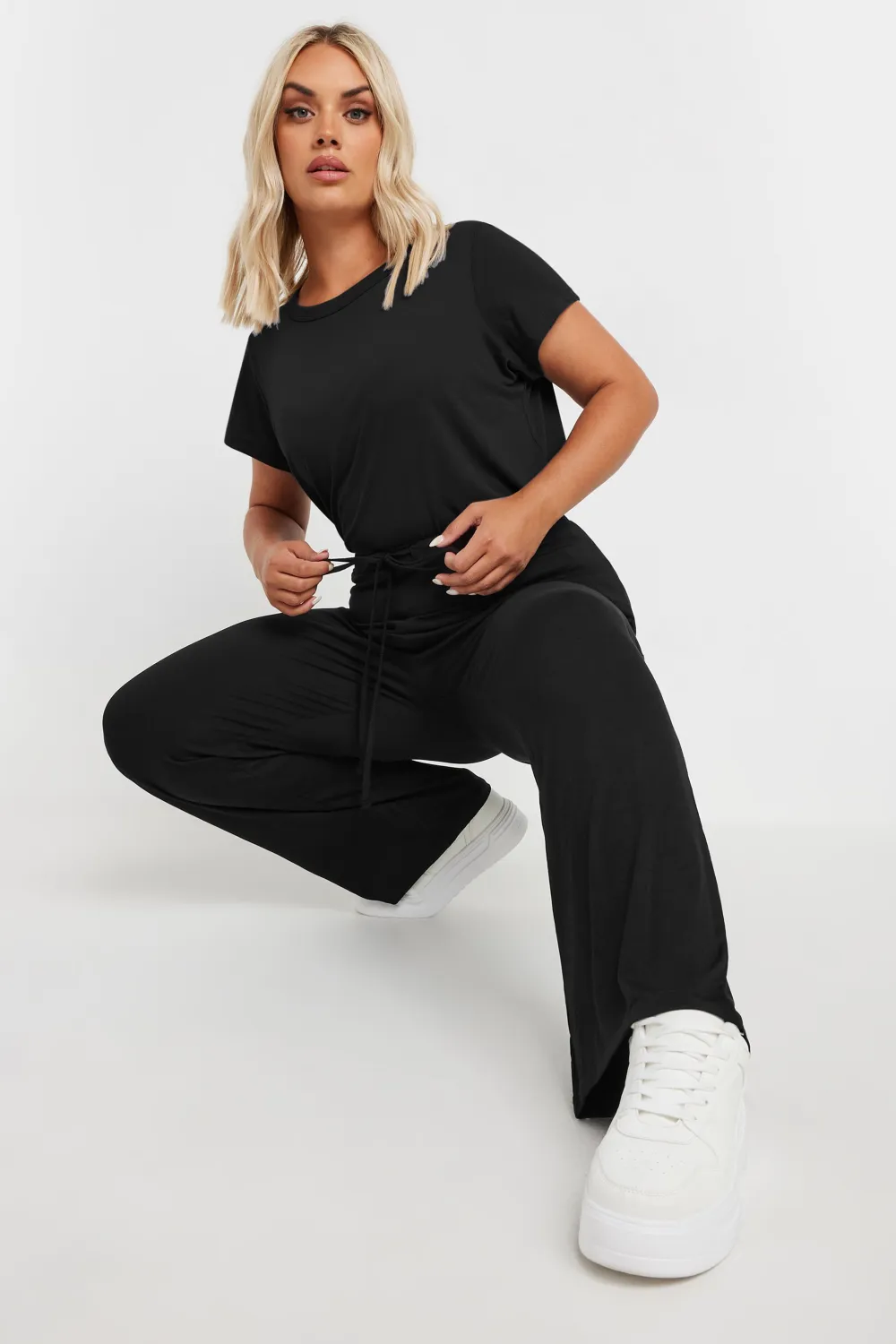 YOURS BESTSELLER Curve Black Wide Leg Pull On Stretch Jersey Yoga Pants