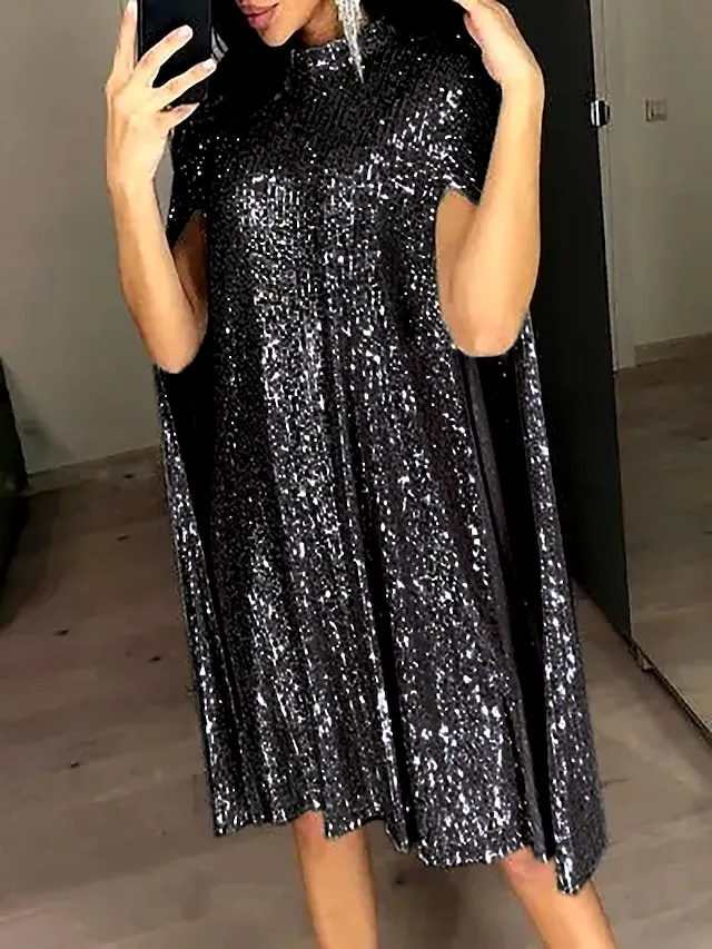 Women‘s Semi Formal Party Dress Sequin Dress Short Mini Dress Silver Gold Sleeveless Pure Color Sequins Split Spring Summer Crew Neck Stylish Elegant 2023 S M L XL XXL