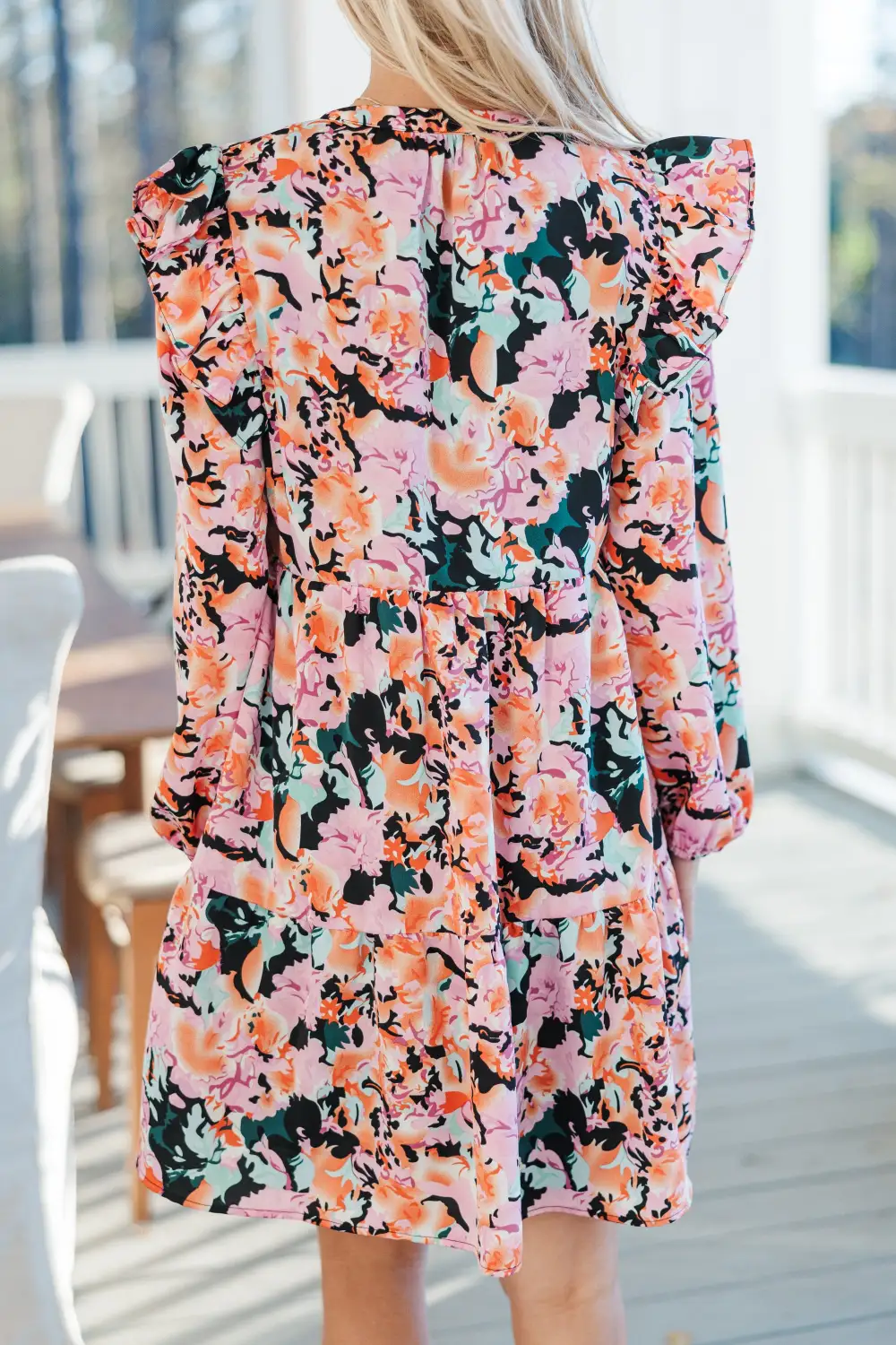 At This Time Fuchsia Pink Floral L/S Dress