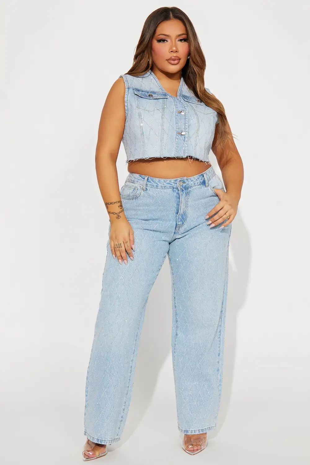 Shine Bright Denim Pant Set - Light Wash