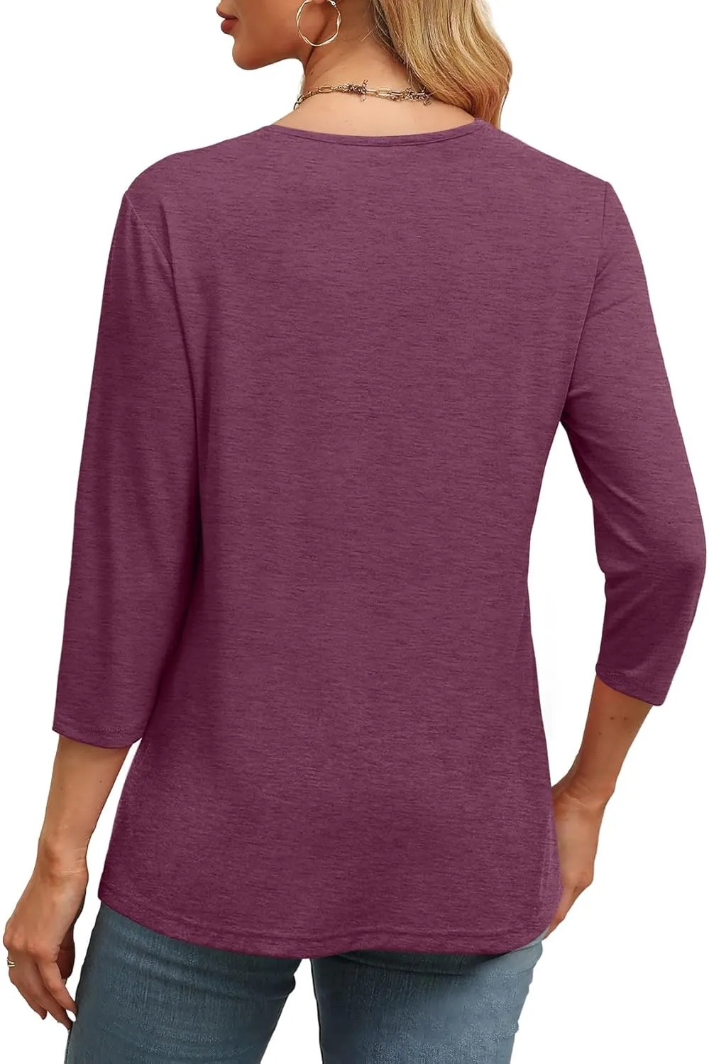 ⏰Hot Sale-Women's V Neck 3/4 Long Sleeve Tops Loose Fit Blouse