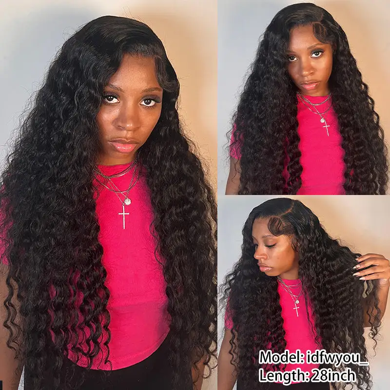 Sale bigekane Recommend 16-34 Inches Deep Wave 13x6 Full Lace Frontal Human Hair Wigs