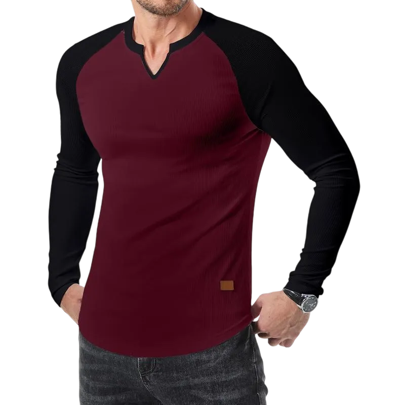 Mens Long Sleeve Muscle T Shirts Casual V-Neck Longline Ribbed Tee Shirts