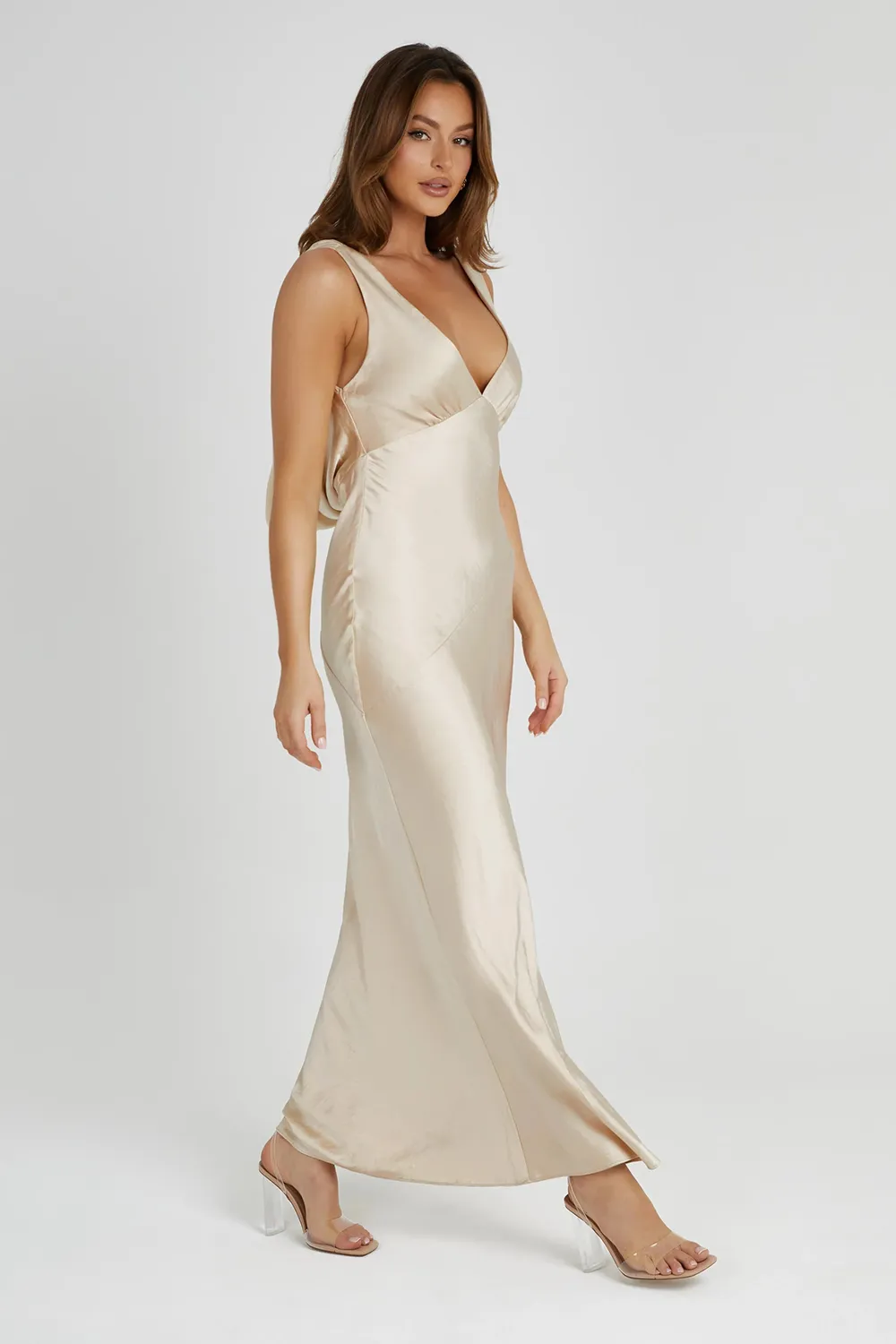 Maxi Satin Dress With Back Cowl - Emerald
