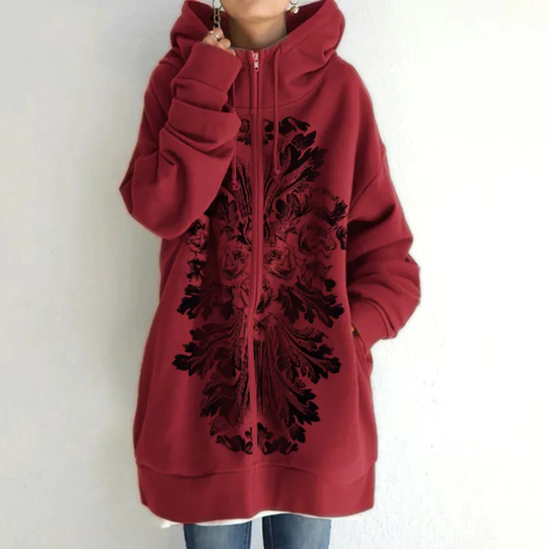 Women's Tie-Dye Floral Tattoo Zipper Cardigan Hoodie