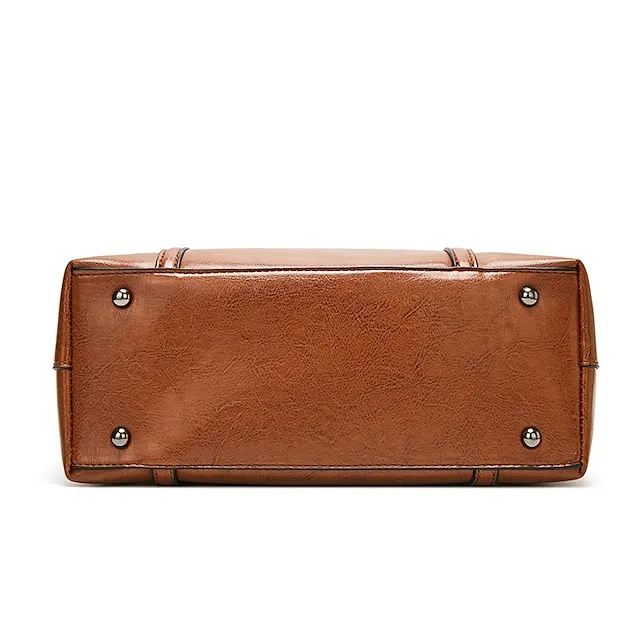 Women's Tote Shoulder Bag Shoulder Strap Tote Top Handle Bag PU Leather Daily Zipper Solid Color Wine Black Pink