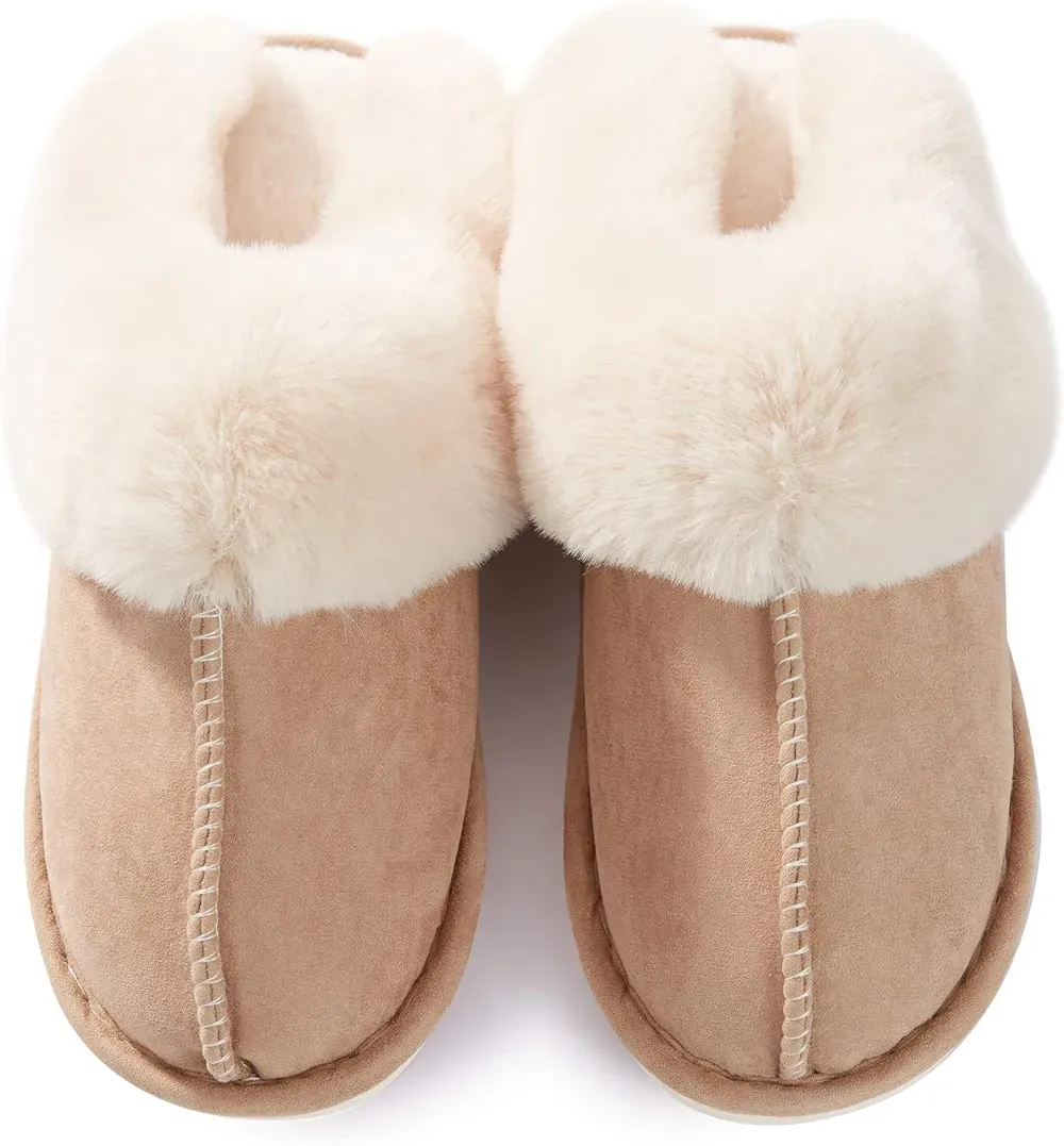 Womens Slipper with Memory Foam Fluffy Soft Warm Slip On House Slippers Anti-Skid Cozy Plush for Indoor Outdoor