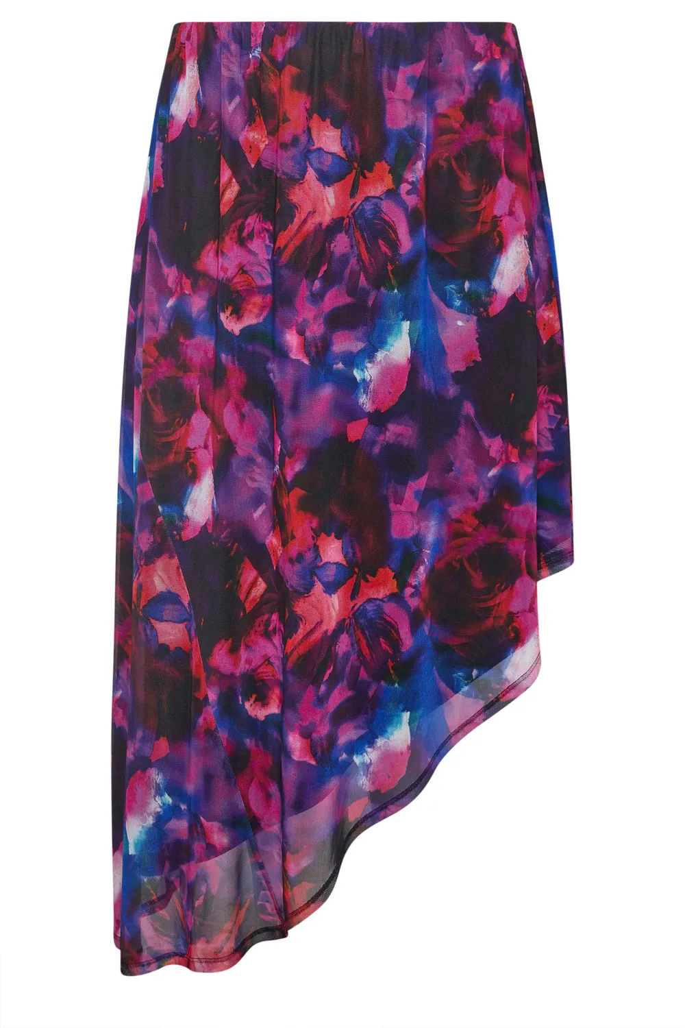 YOURS LONDON Curve Purple Abstract Print Asymmetric Mesh Skirt