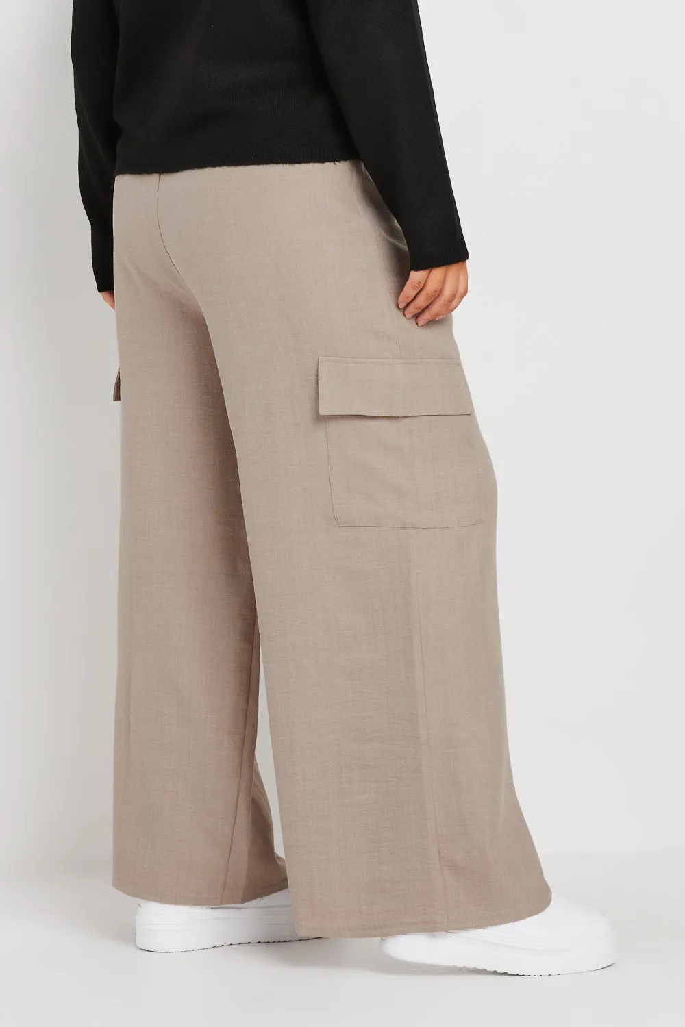 YOURS Curve Khaki Green Linen Look Cargo Trousers