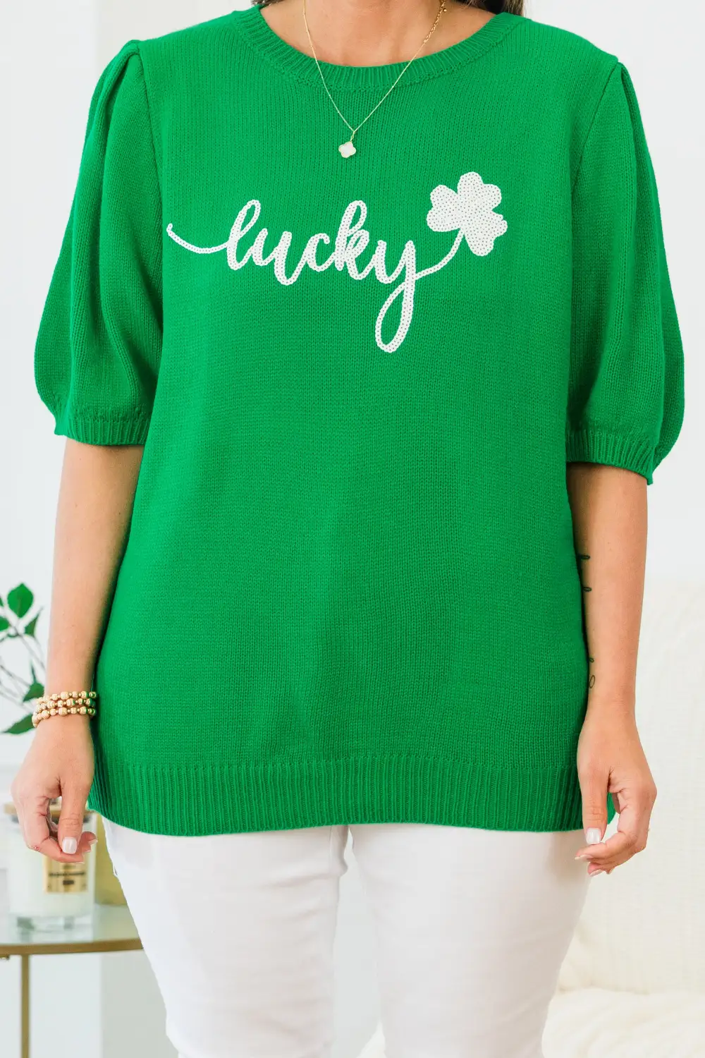 Lucky To Be Here Sweater, Kelly Green
