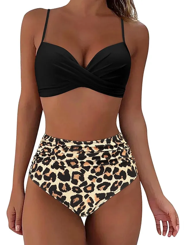 Women's Swimwear Bikini Normal Swimsuit 2 Piece High Waisted Plain Black Pink Purple Green Rose Red Bathing Suits Sports Beach Wear Push Up