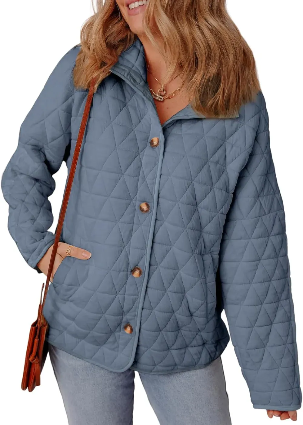 Women's Lightweight Diamond Quilted Jacket Casual Winter Open Front Button Down Puffer Coat Outwear Cardigan