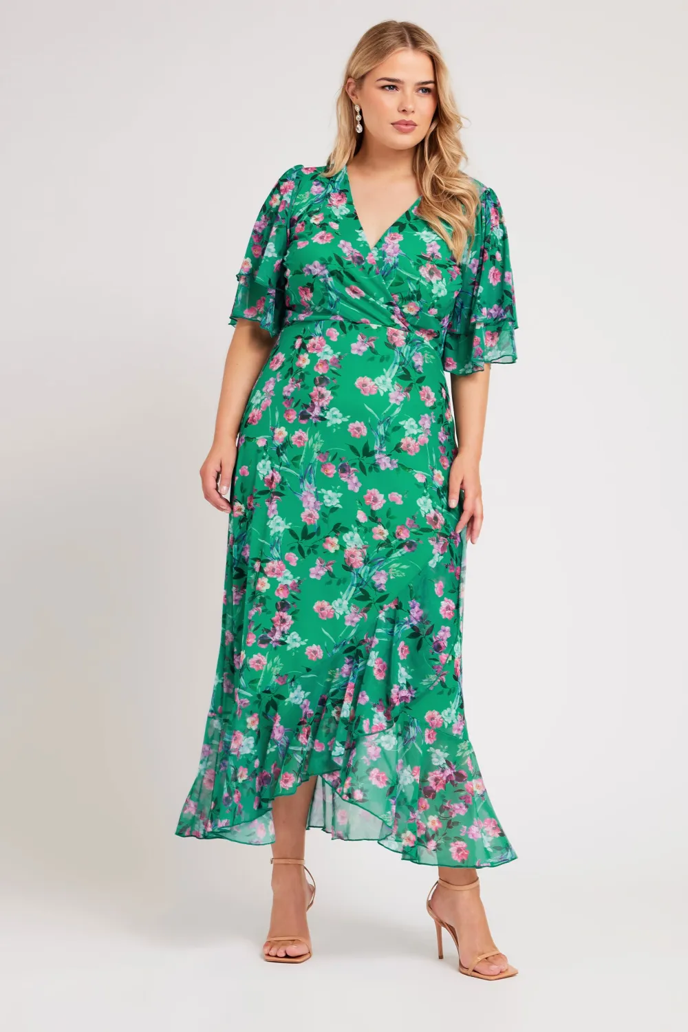 YOURS LONDON Curve Green Floral Print Wrap Maxi Dress