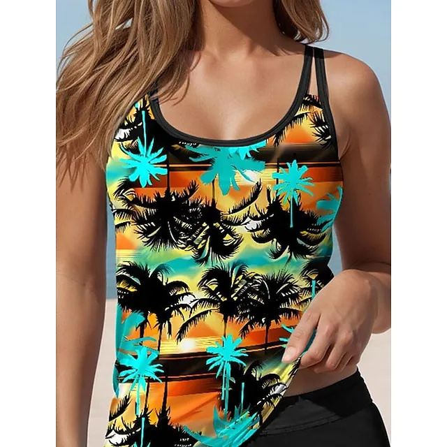 Women's Swimwear Tankini 2 Piece Swimsuit Palm Leaf Vacation Bathing Suits