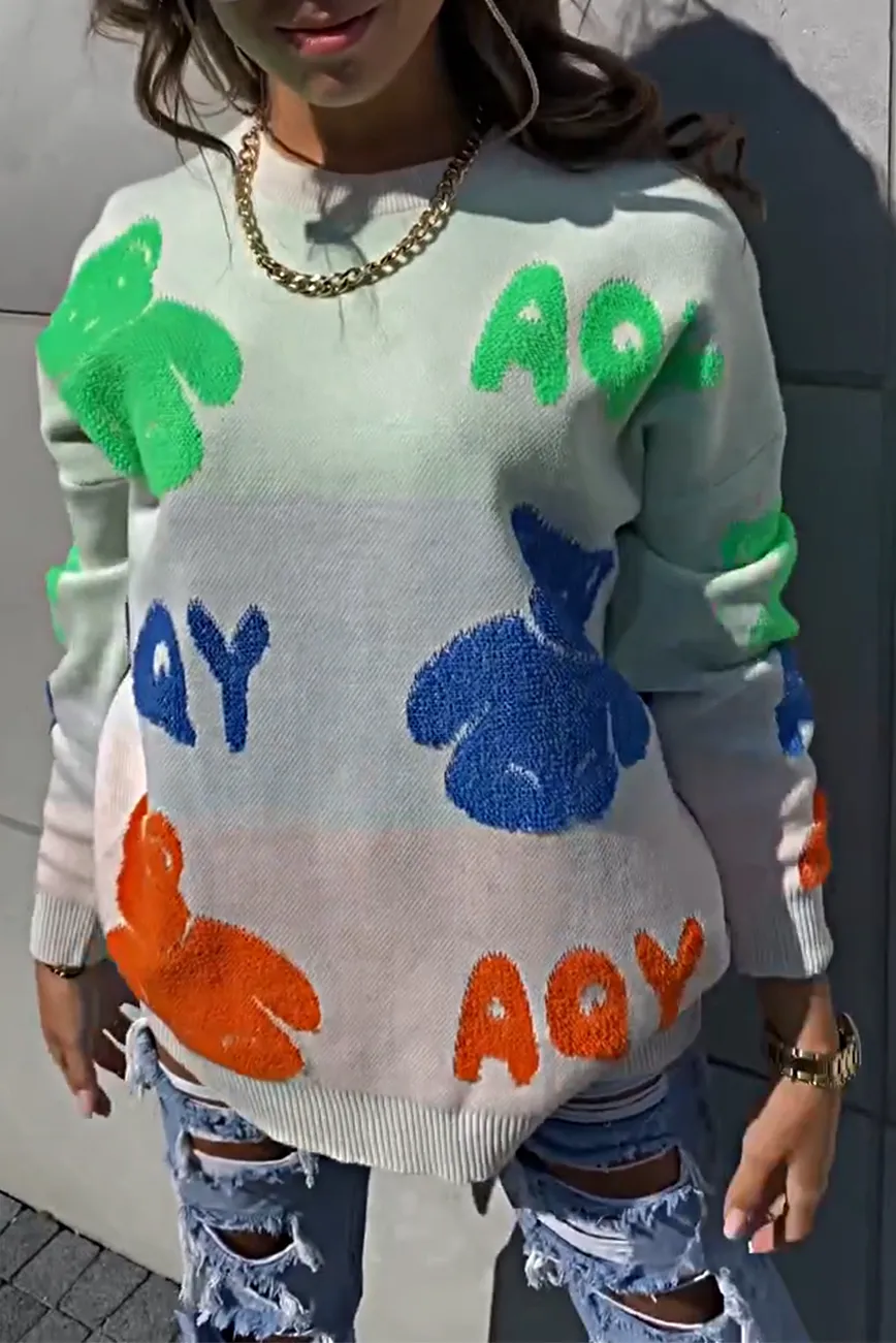 Cartoon Pattern Crewneck Sweater